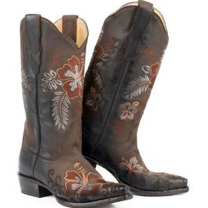 Stetson Flower Womens Brown Leather Aloha Boots